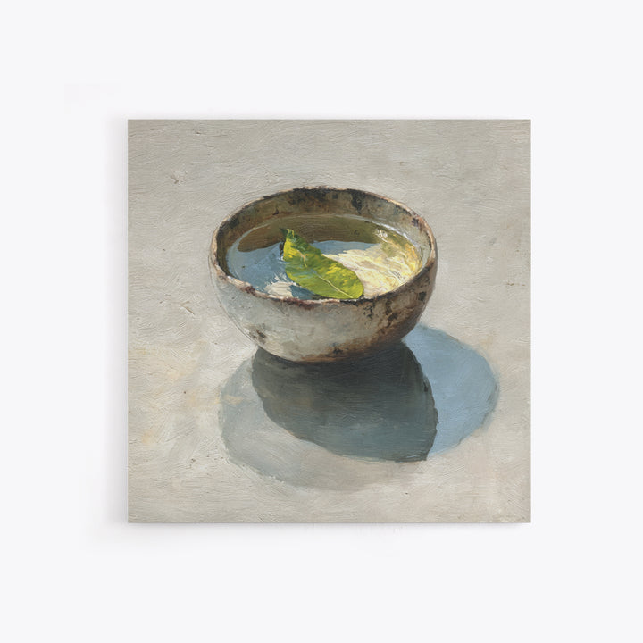 Rustic Tea Bowl Still Life Oil Painting Wall Art, Minimal Kitchen Decor, Neutral Modern Framed Canvas Print