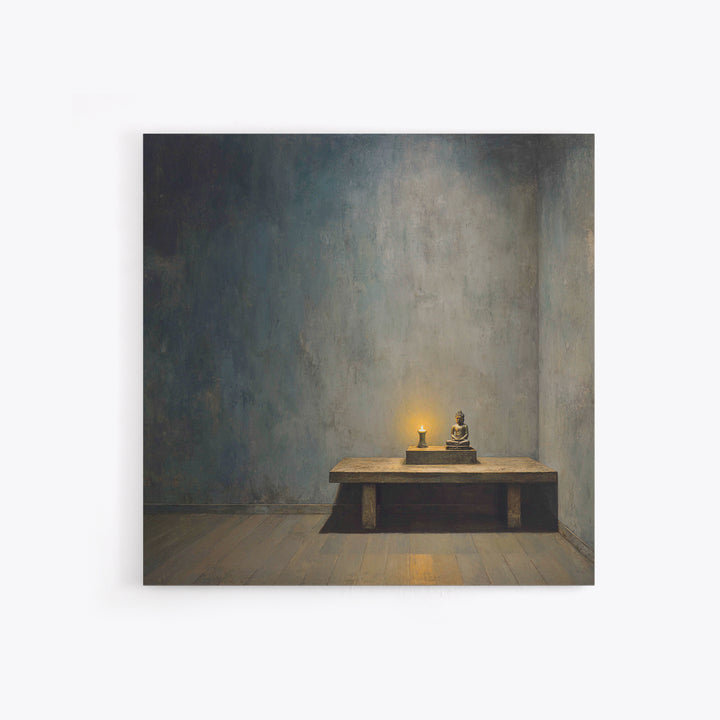 Zen Buddha Altar Candlelight Wall Art Minimalist Wabi Sabi Room Decor Calming Neutral Canvas Print Meditation Room Wall Decor