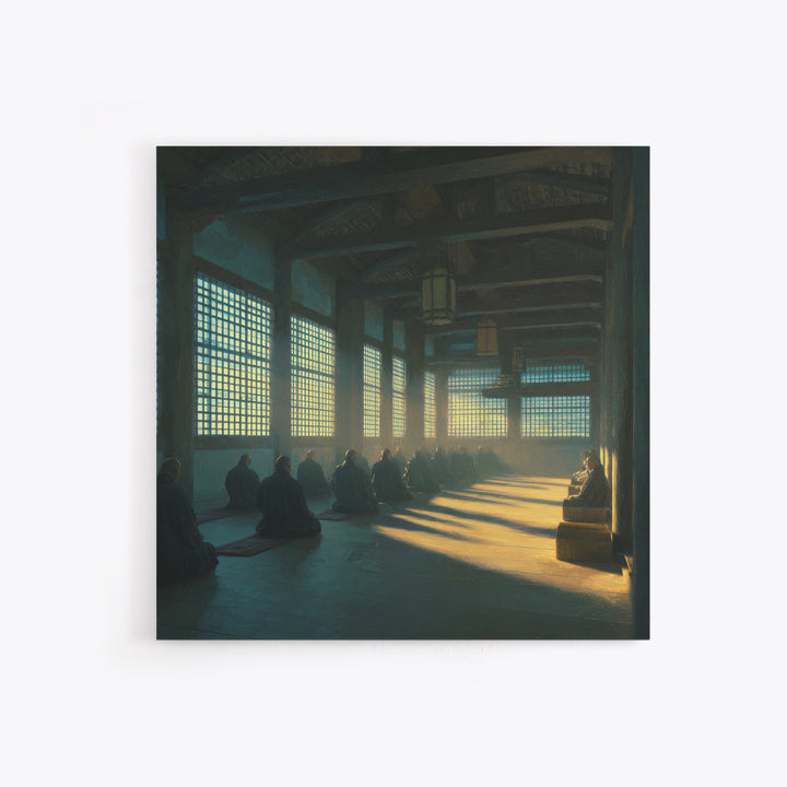Zen Monastery Meditation Wall Art, Minimalist Monks In Light Print, Calming Spiritual Decor, Wabi Sabi Inspired Artwork For Living Room