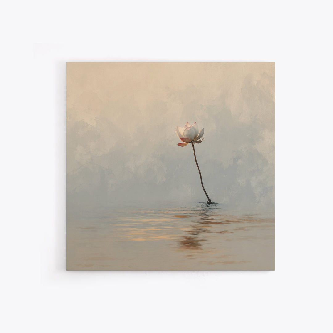 Serene Lotus On Water Minimalist Wall Art, Zen Nature Canvas Print, Calming Neutral Decor, Meditation Room Artwork