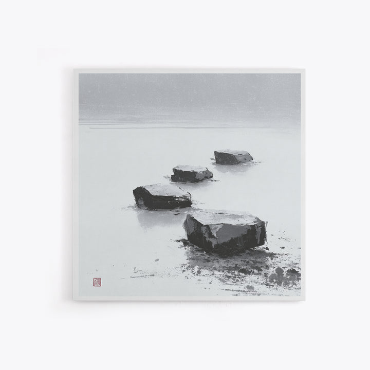 Minimal Zen Stepping Stones Wall Art, Black And White Japanese Canvas Print, Calming Wabi Sabi Decor For Home