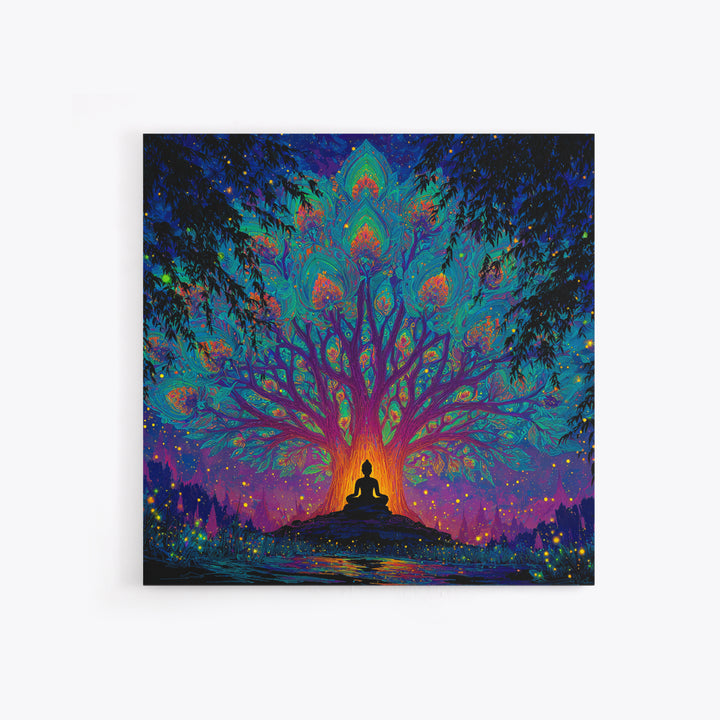 Mystic Tree Of Life Meditation Wall Art, Psychedelic Celestial Canvas Print, Spiritual Boho Decor, Yoga Room And Zen Home Decor