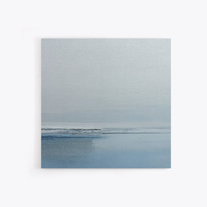Minimal Misty Seascape In Soft Grey And Blue Wall Art, Neutral Abstract Ocean Canvas Print For Modern Decor