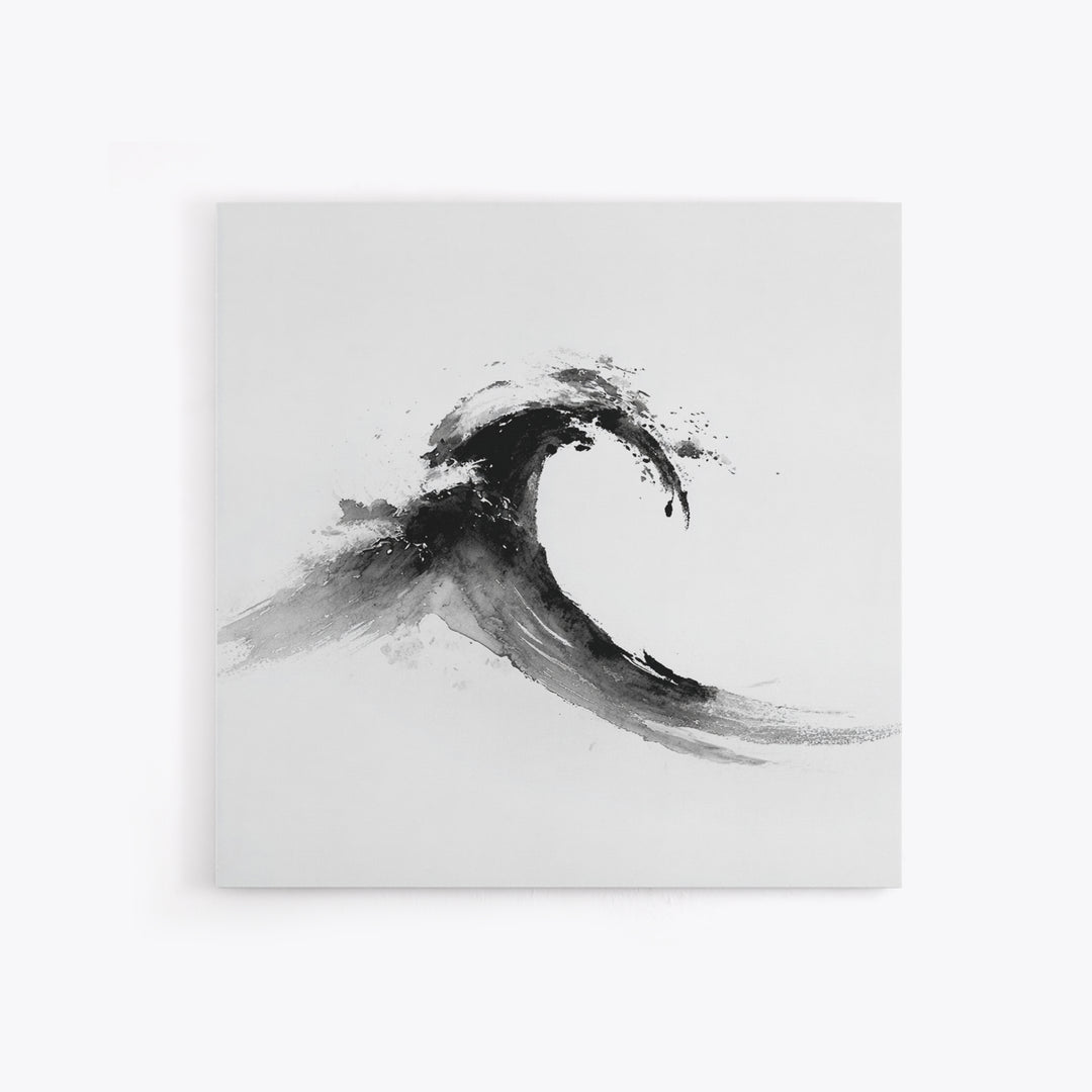 Minimalist Black And White Wave Painting Wall Art, Japanese Inspired Ocean Print, Modern Abstract Art, Coastal Home Decor