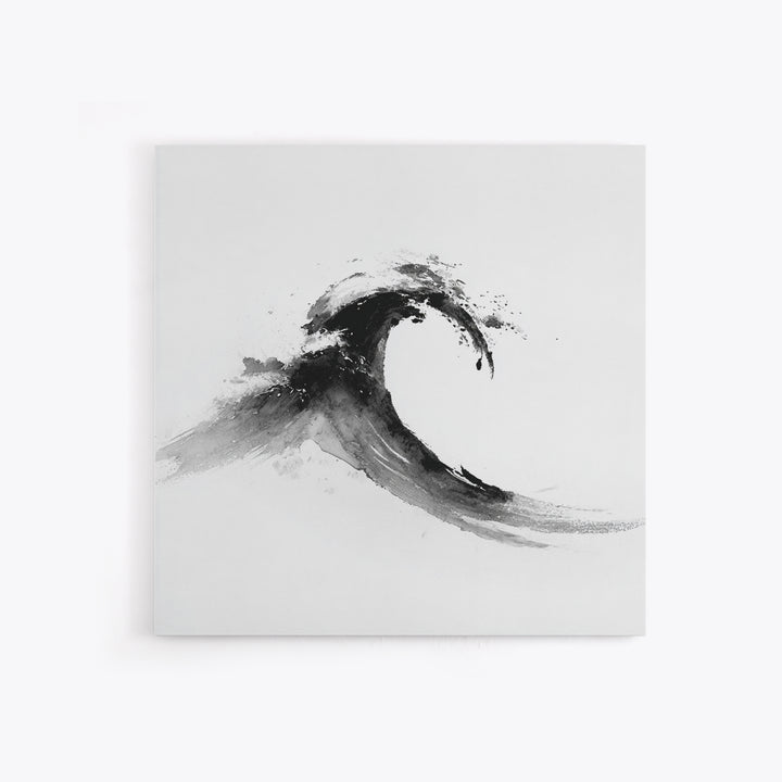 Minimalist Black And White Wave Painting Wall Art, Japanese Inspired Ocean Print, Modern Abstract Art, Coastal Home Decor