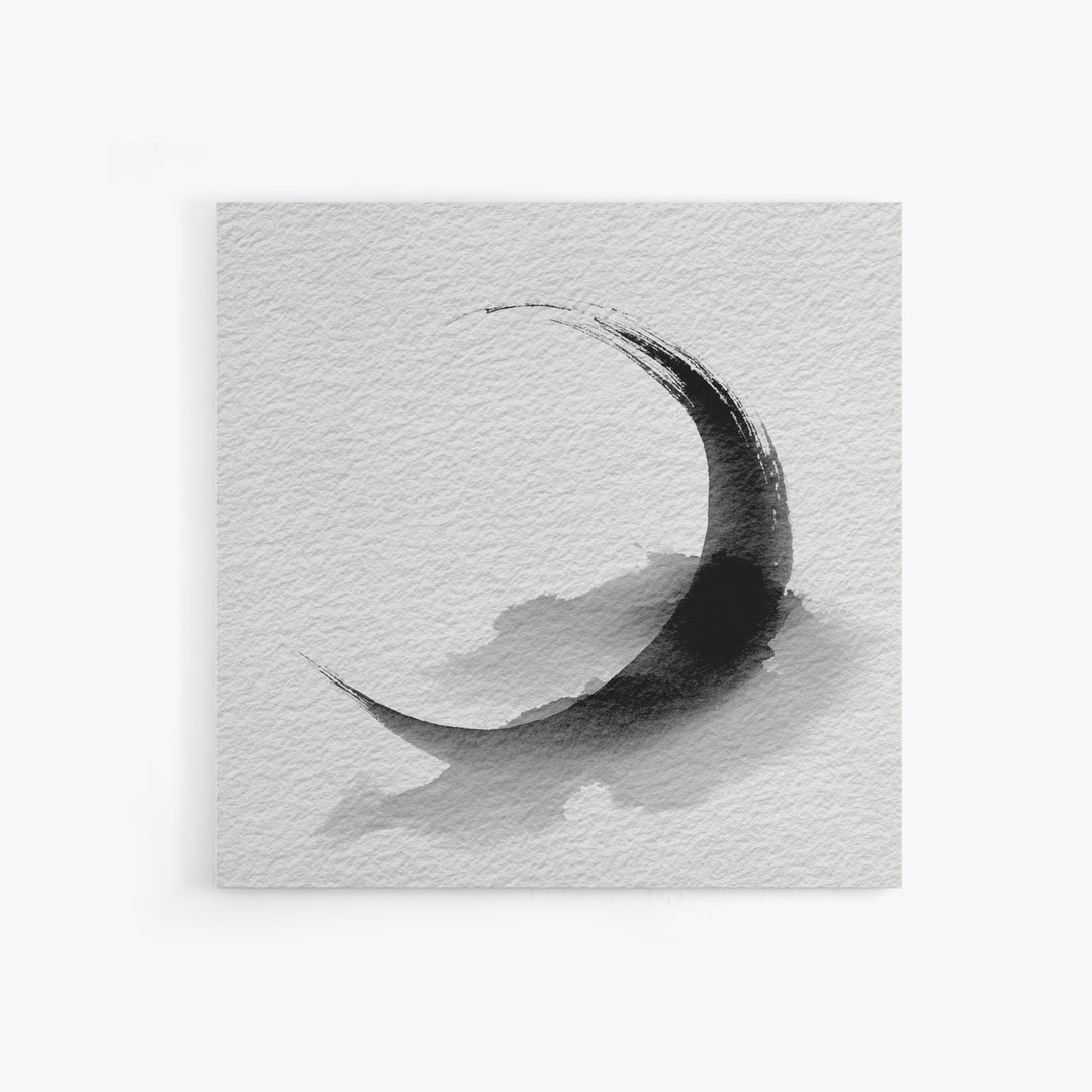 Black Ink Crescent Brushstroke Minimalist Abstract Wall Art, Japandi Zen Decor, Modern Canvas Print