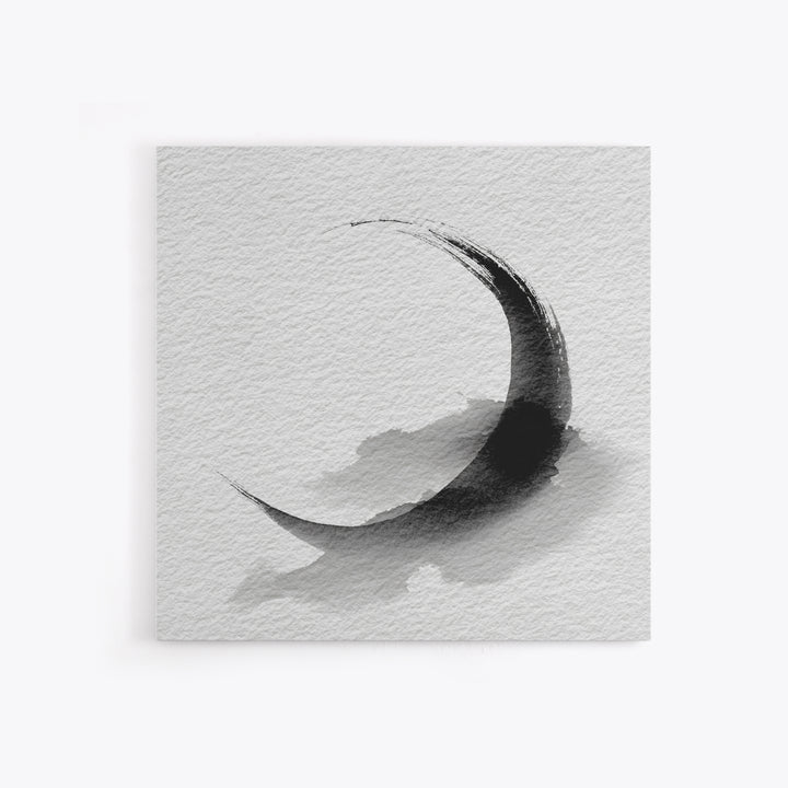 Black Ink Crescent Brushstroke Minimalist Abstract Wall Art, Japandi Zen Decor, Modern Canvas Print