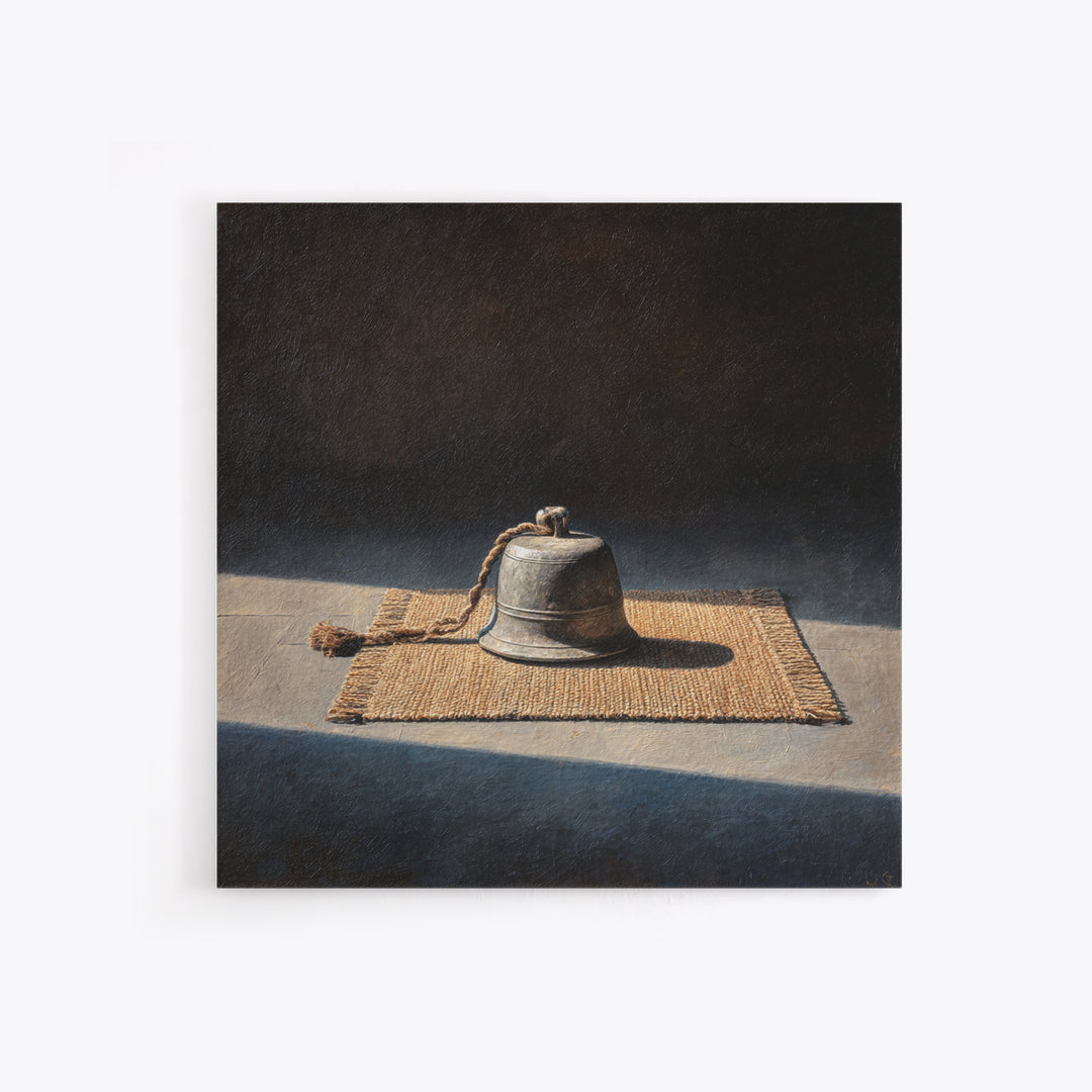 Minimal Still Life Bell Wall Art, Rustic Neutral Object Painting Framed Canvas Print, Modern Farmhouse Decor, Wall Art