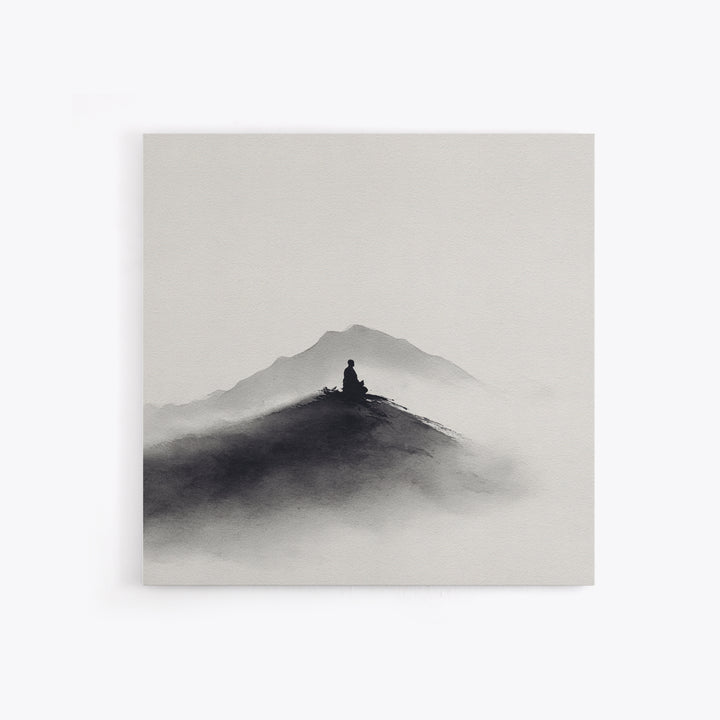 Minimalist Black And White Ink Landscape With Misty Mountains Wall Art Canvas Print For Modern Decor