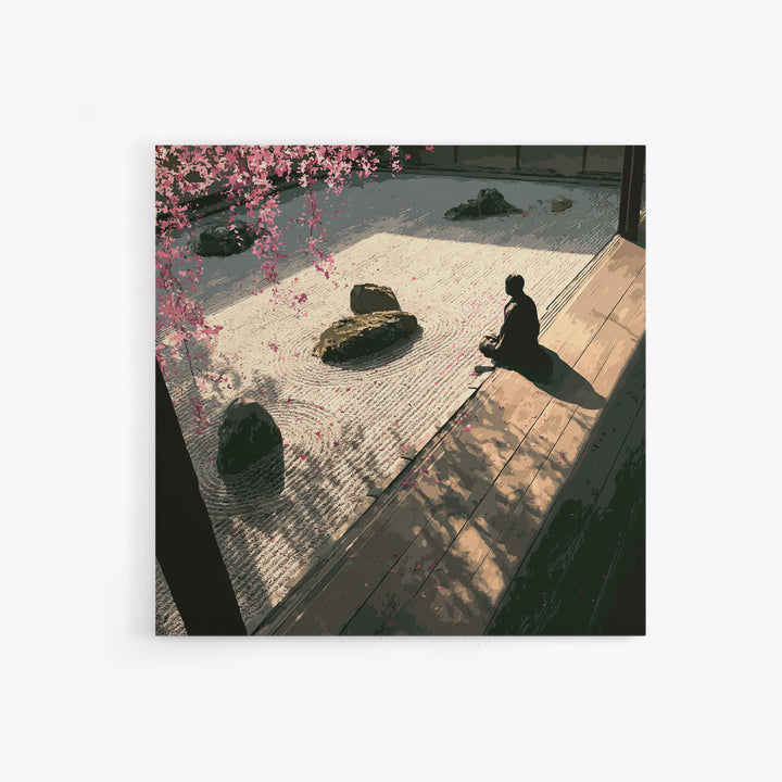 Zen Garden Meditation Canvas Print, Serene Japanese Wall Art, Tranquil Minimal Landscape Decor For Living Room Or Meditation Space