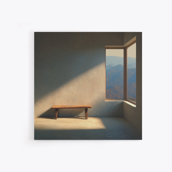 Minimalist Mountain View Bench Wall Art Modern Landscape Print Neutral Home Decor Living Room Wall Art Canvas Print