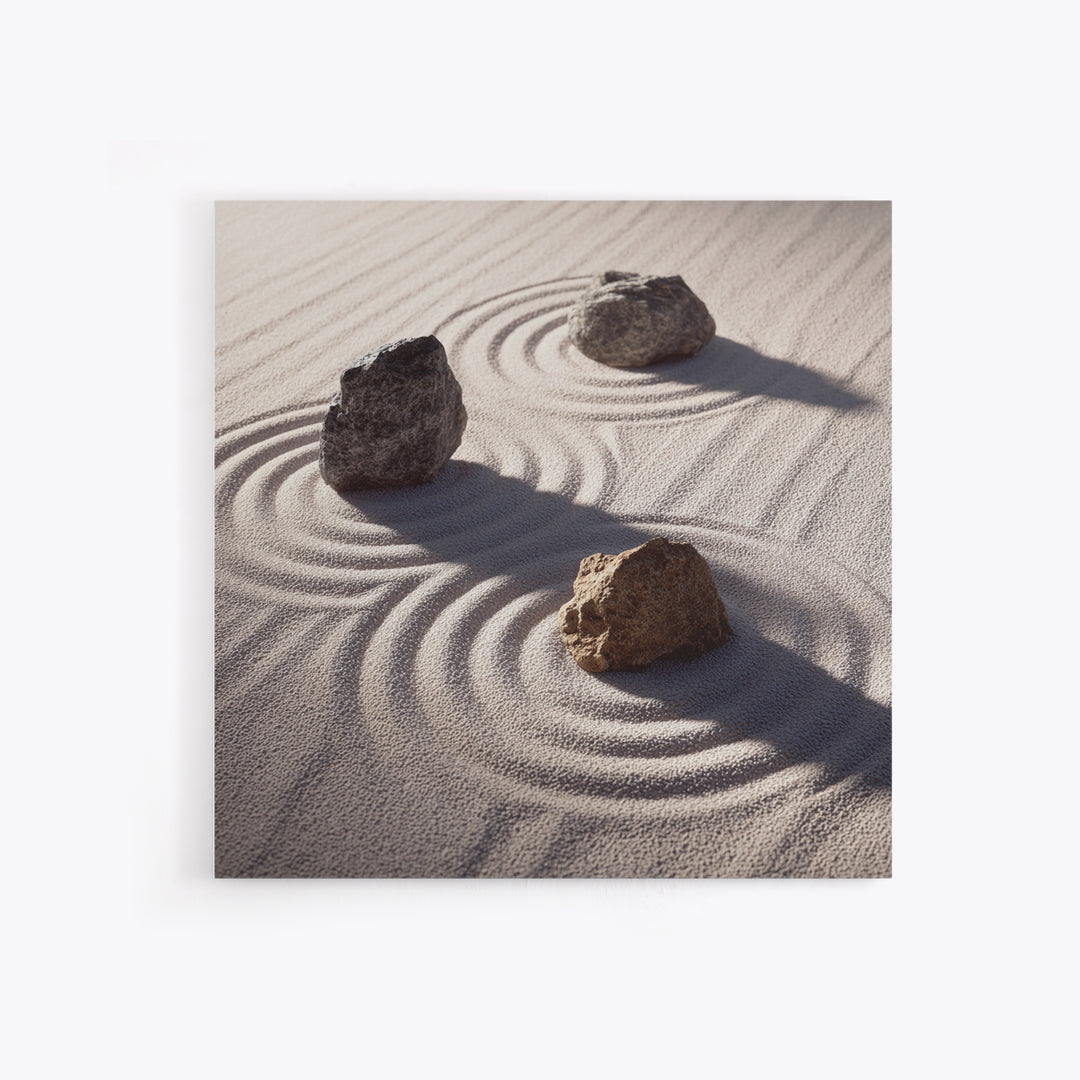 Minimalist Zen Rock Garden Wall Art, Neutral Japanese Canvas Print, Wabi Sabi Decor, Calming Modern Bedroom And Spa Wall Art