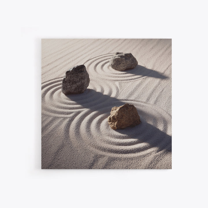 Minimalist Zen Rock Garden Wall Art, Neutral Japanese Canvas Print, Wabi Sabi Decor, Calming Modern Bedroom And Spa Wall Art