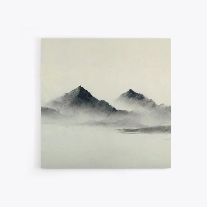 Minimal Misty Mountain Landscape Wall Art, Black And White Ink Painting Print, Serene Japandi Decor For Modern Bedroom Or Office