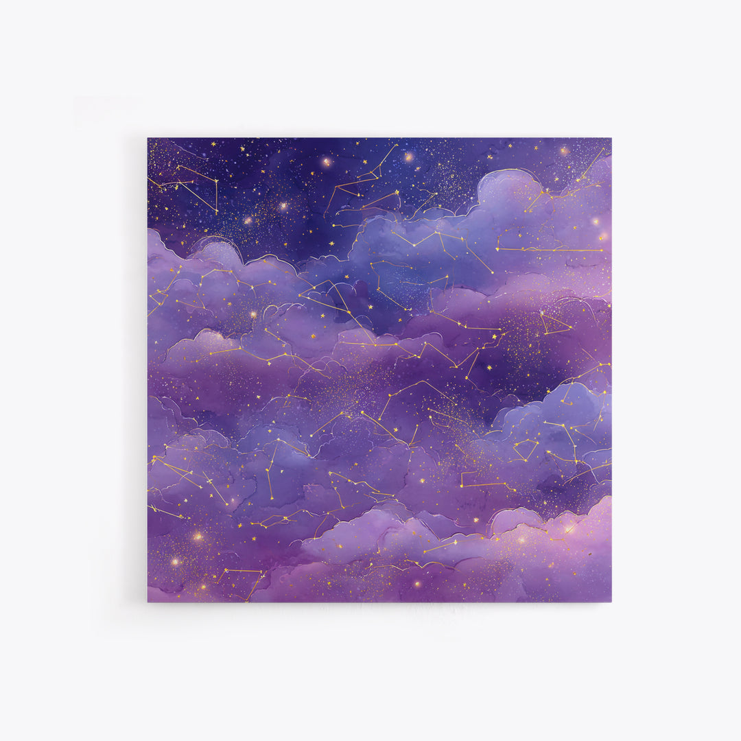 Purple Constellation Clouds Canvas Print, Celestial Wall Art, Astrology Decor, Starry Night Sky Nursery And Bedroom Decor
