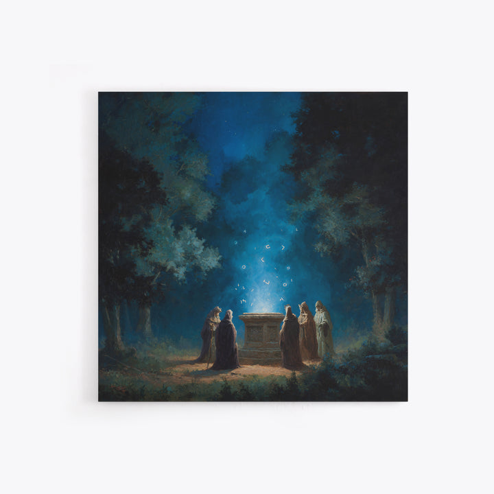 Moonlit Forest Ritual Altar Wall Art, Dark Fantasy Canvas Print, Mystical Gothic Decor, Spiritual Wizard Art Print Gift Decor