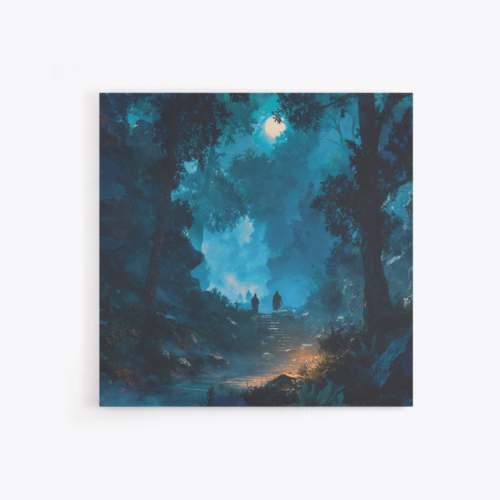 Moonlit Blue Forest Path Wall Art, Fantasy Canvas Print, Mystical Landscape Decor, Calming Adventure Gift For Nature Lovers