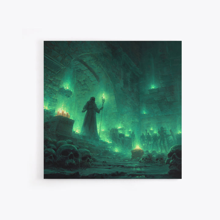 Necromancer Crypt With Skulls Wall Art, Dark Fantasy Canvas Print, Gothic Dungeon Decor, Witchy Occult Art Gift For Man Cave