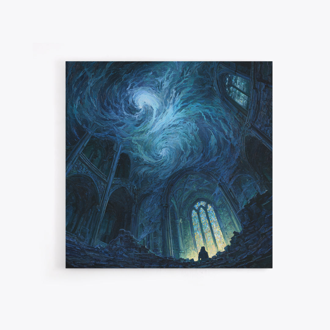 Swirling Starry Cathedral Ruins Wall Art, Gothic Canvas Print, Celestial Fantasy Decor, Moody Dark Academia Gift For Her