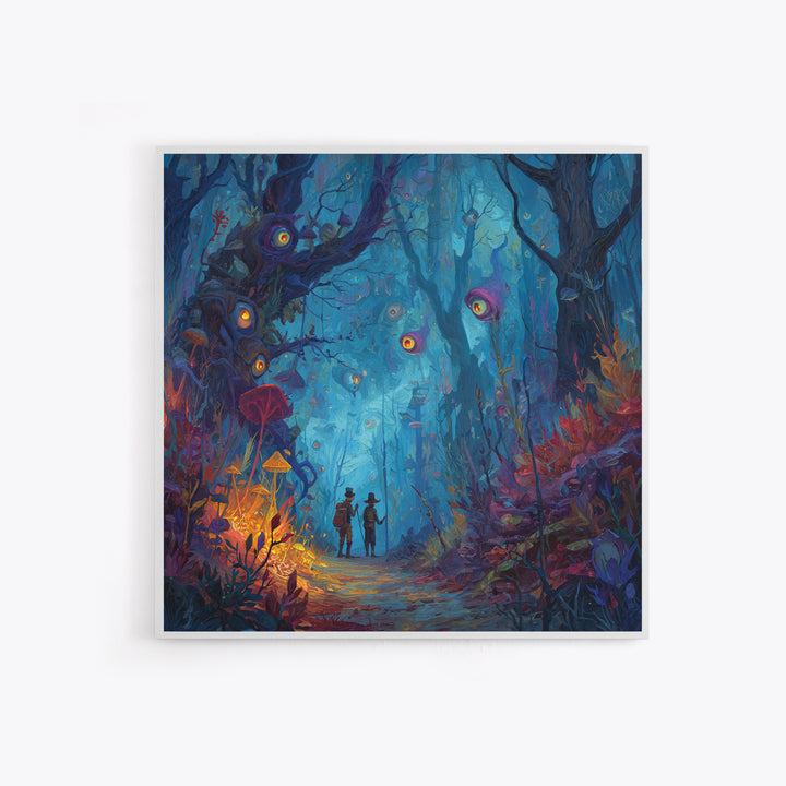 Glowing Eyed Enchanted Forest Wall Art, Whimsical Fantasy Canvas Print, Mushroom Kids Room Decor, Magical Nursery Gift For Her