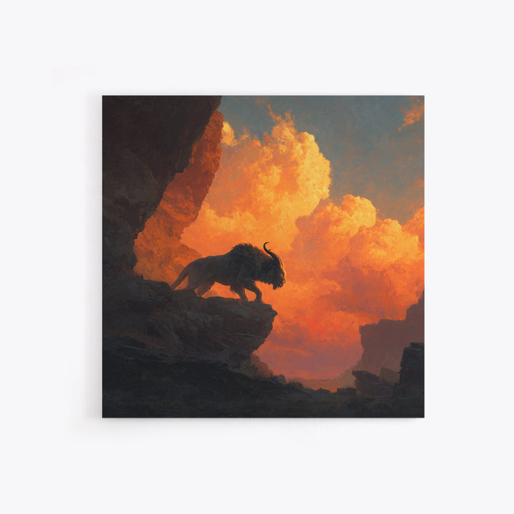 Cave Bison Sunset Canyon Wall Art, Southwestern Wildlife Canvas Print, Rustic Western Decor, Buffalo Landscape Art Gift For Him