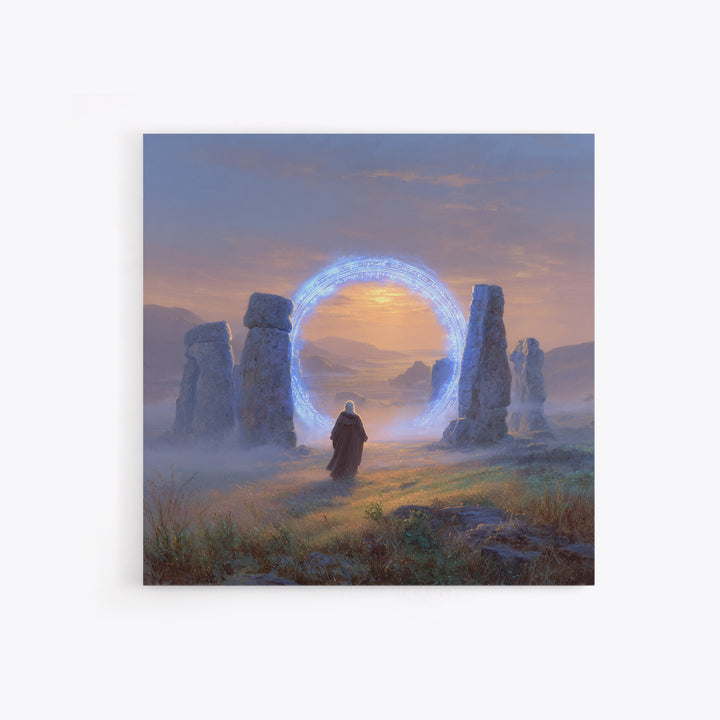 Glowing Rune Portal Between Ancient Stones Canvas Print, Fantasy Landscape Wall Art, Mystical Home Decor, Magic Gateway Art