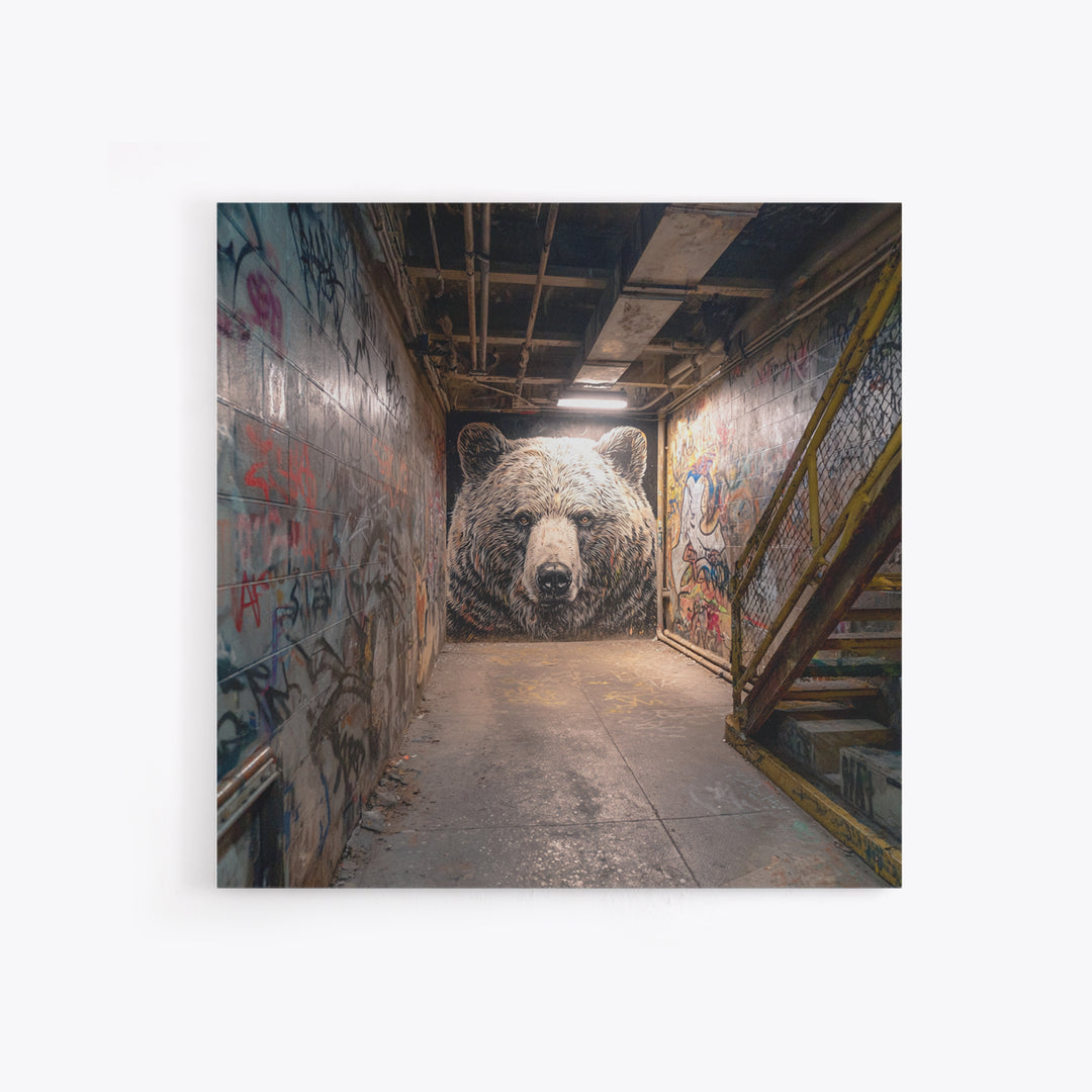 White Bear Graffiti Mural Wall Art, Urban Street Art, Animal Wall Decor, Contemporary Canvas, Office Decor Gift, Industrial Home Decor