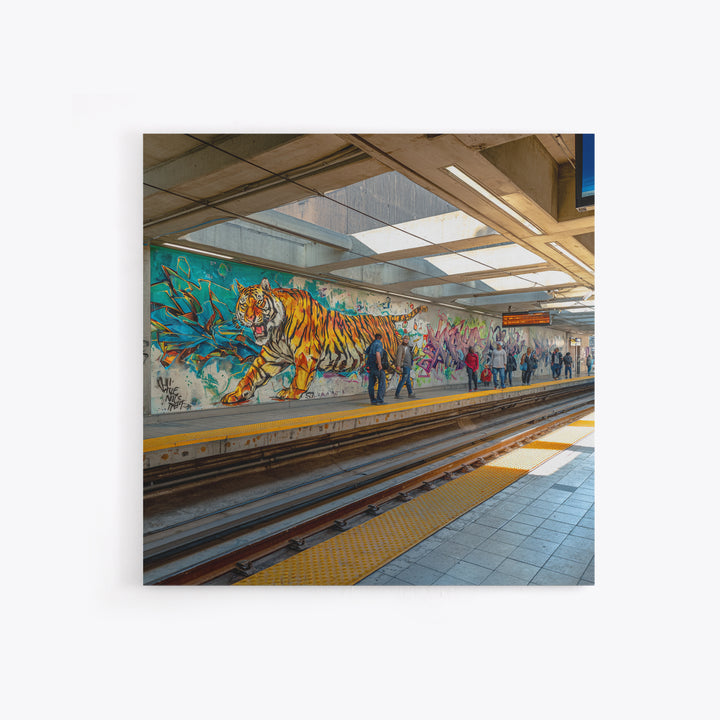 Tiger Subway Graffiti Mural Canvas Print, Urban Wall Art, Animal Wall Decor, Transit Station Decor, Contemporary Art, Housewarming Gift