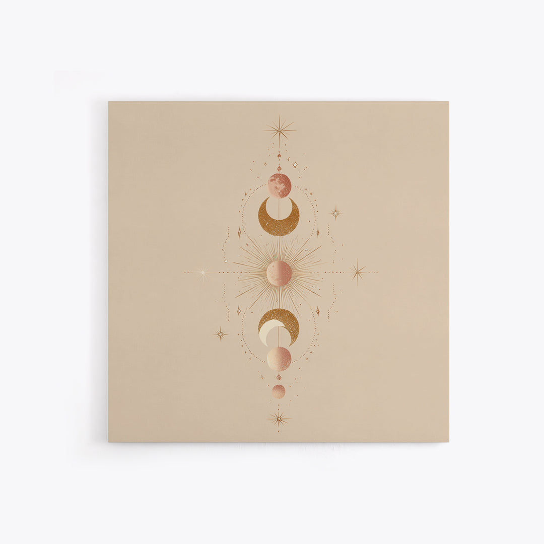 Boho Moon Phase Celestial Wall Art, Mystical Sun And Stars Canvas Print For Bedroom Decor, Nursery Art, And Spiritual Gift