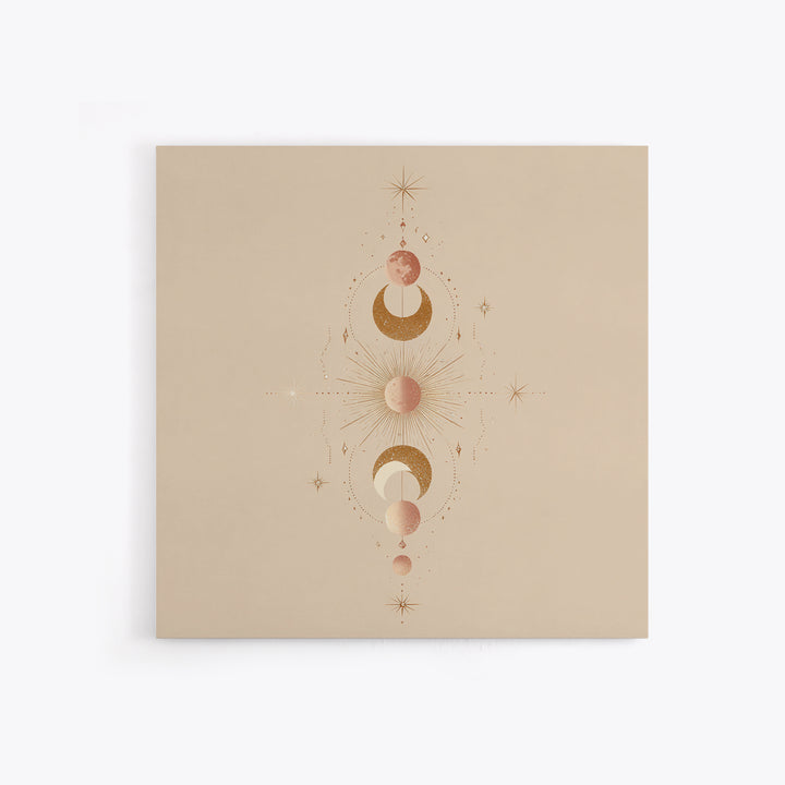 Boho Moon Phase Celestial Wall Art, Mystical Sun And Stars Canvas Print For Bedroom Decor, Nursery Art, And Spiritual Gift