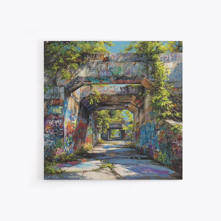 Overgrown Graffiti Concrete Passage Wall Art, Urban Street Art, Industrial Wall Decor, Modern City Home Decor Print For Loft