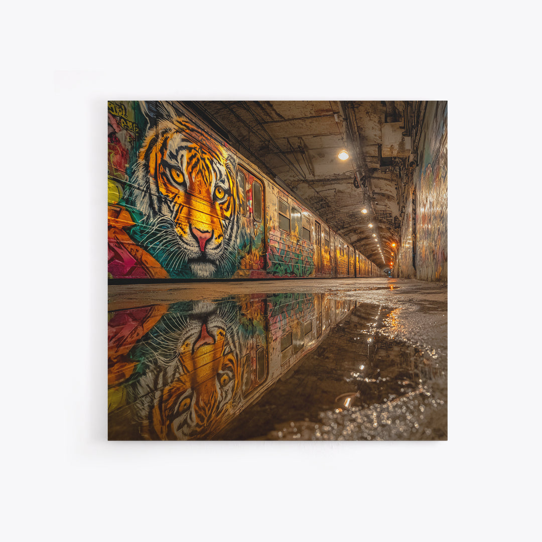 Graffiti Tiger Subway Tunnel Canvas Print, Urban Street Art, Big Cat Wall Art, Industrial Decor, Modern Graffiti Art Print