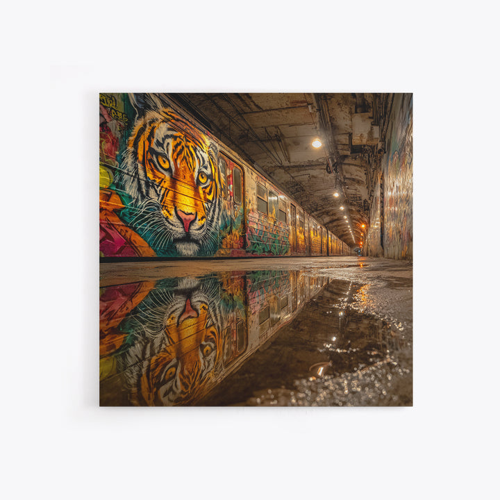 Graffiti Tiger Subway Tunnel Canvas Print, Urban Street Art, Big Cat Wall Art, Industrial Decor, Modern Graffiti Art Print