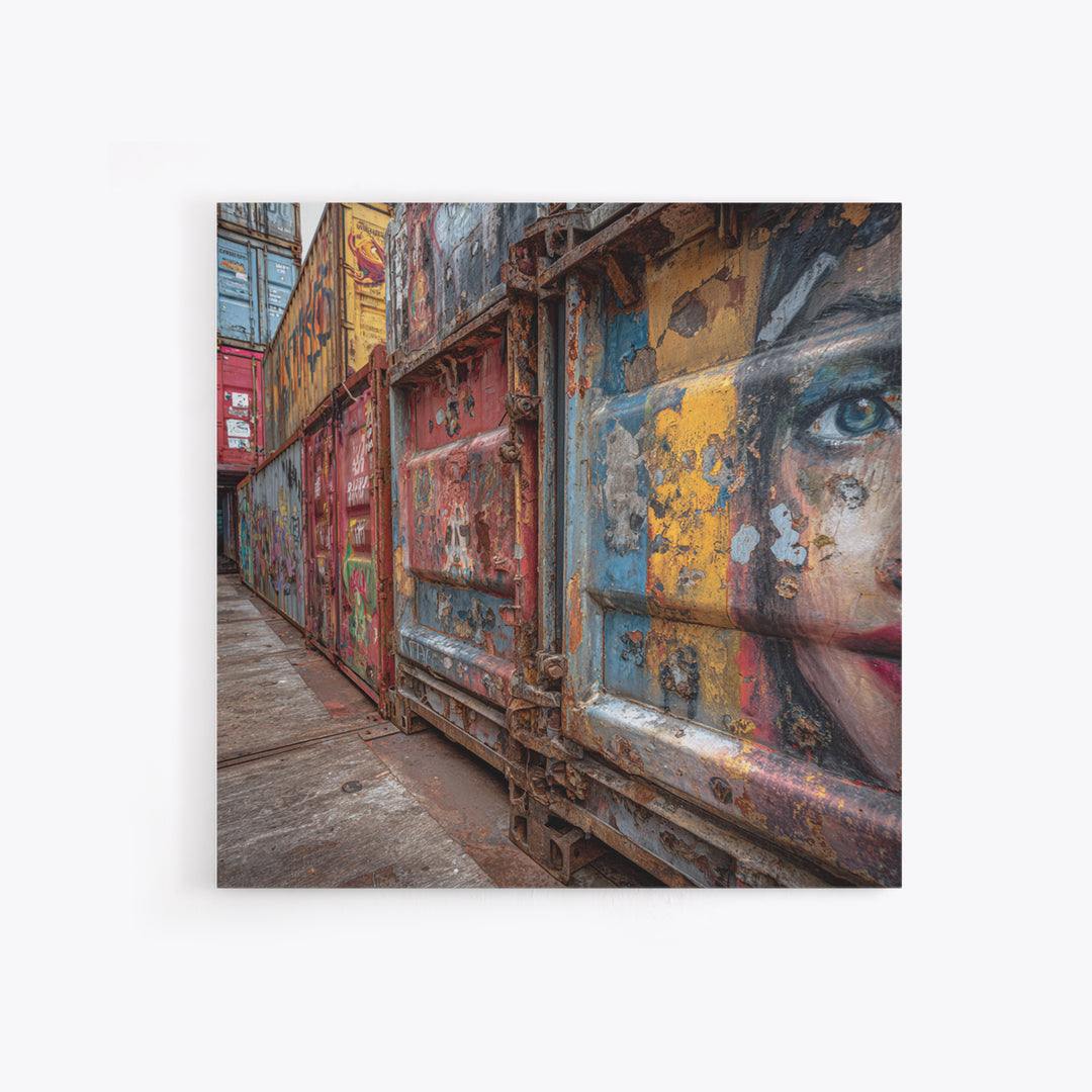 Graffiti Shipping Container Wall Art, Urban Street Art Canvas Print, Industrial Decor, Colorful City Mural, Office Art Print
