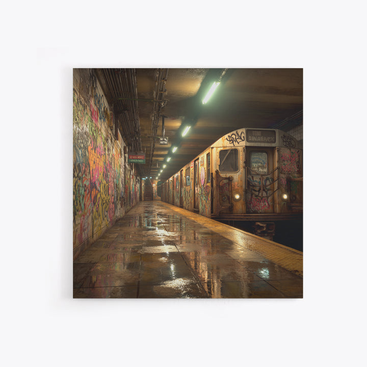 Graffiti Subway Train Station Canvas Print, Urban Street Art, Industrial Wall Decor, NYC Transit Wall Art For Modern Home Decor