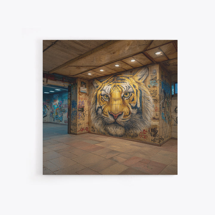 Urban Tiger Mural Subway Station Wall Art, Street Art Graffiti Canvas Print, Big Cat Decor, Bold Contemporary Gift For Him