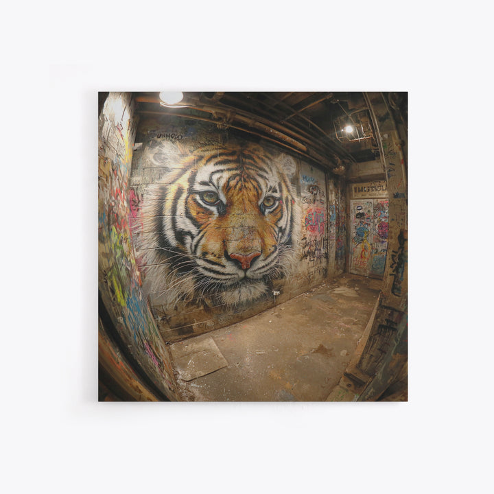 Realistic Tiger Mural In Graffiti Alley Wall Art, Urban Street Art, Big Cat Decor, Wildlife Art Print, Edgy Home Decor, Gift