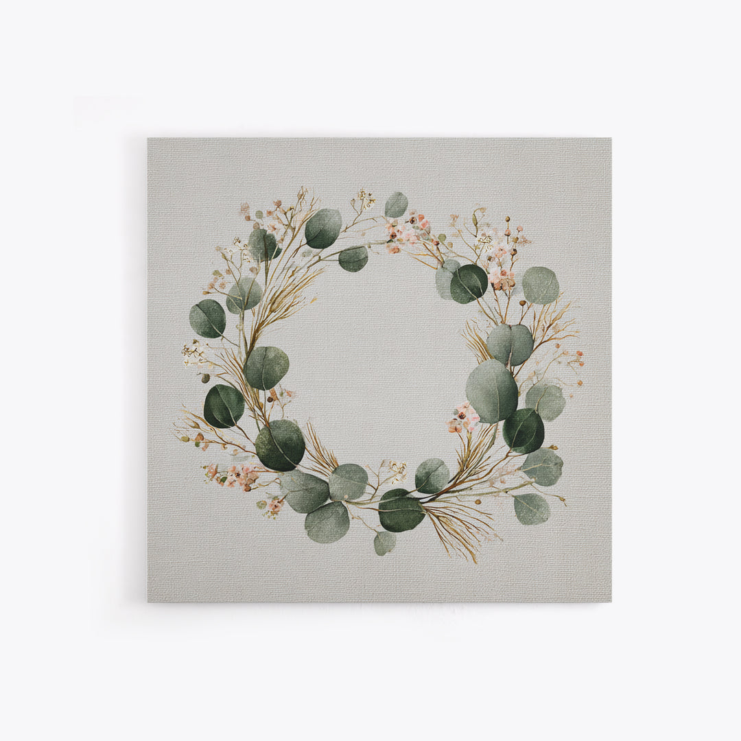 Eucalyptus Wreath Botanical Wall Art, Minimalist Canvas Print, Sage Green Floral Decor, Farmhouse Entryway Housewarming Gift