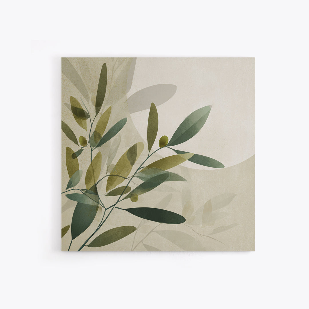 Olive Branch Botanical Wall Art, Sage Green Neutral Canvas Print, Minimalist Nature Decor, Japandi Living Room Wall Decor