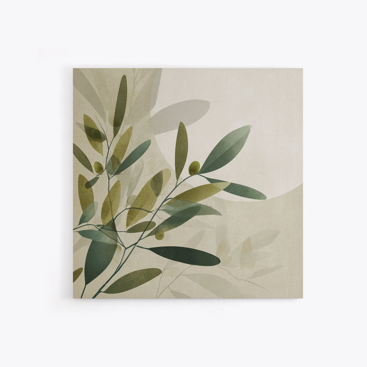 Olive Branch Botanical Wall Art, Sage Green Neutral Canvas Print, Minimalist Nature Decor, Japandi Living Room Wall Decor