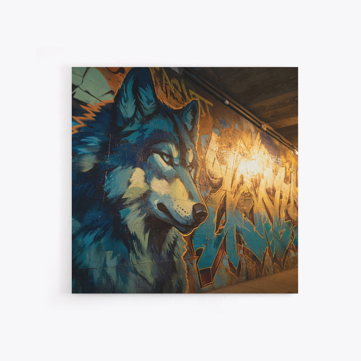 Blue Wolf Graffiti Mural Wall Art, Urban Animal Canvas Print, Street Art Decor, Modern Man Cave Wall Decor, Wolf Lover Gift