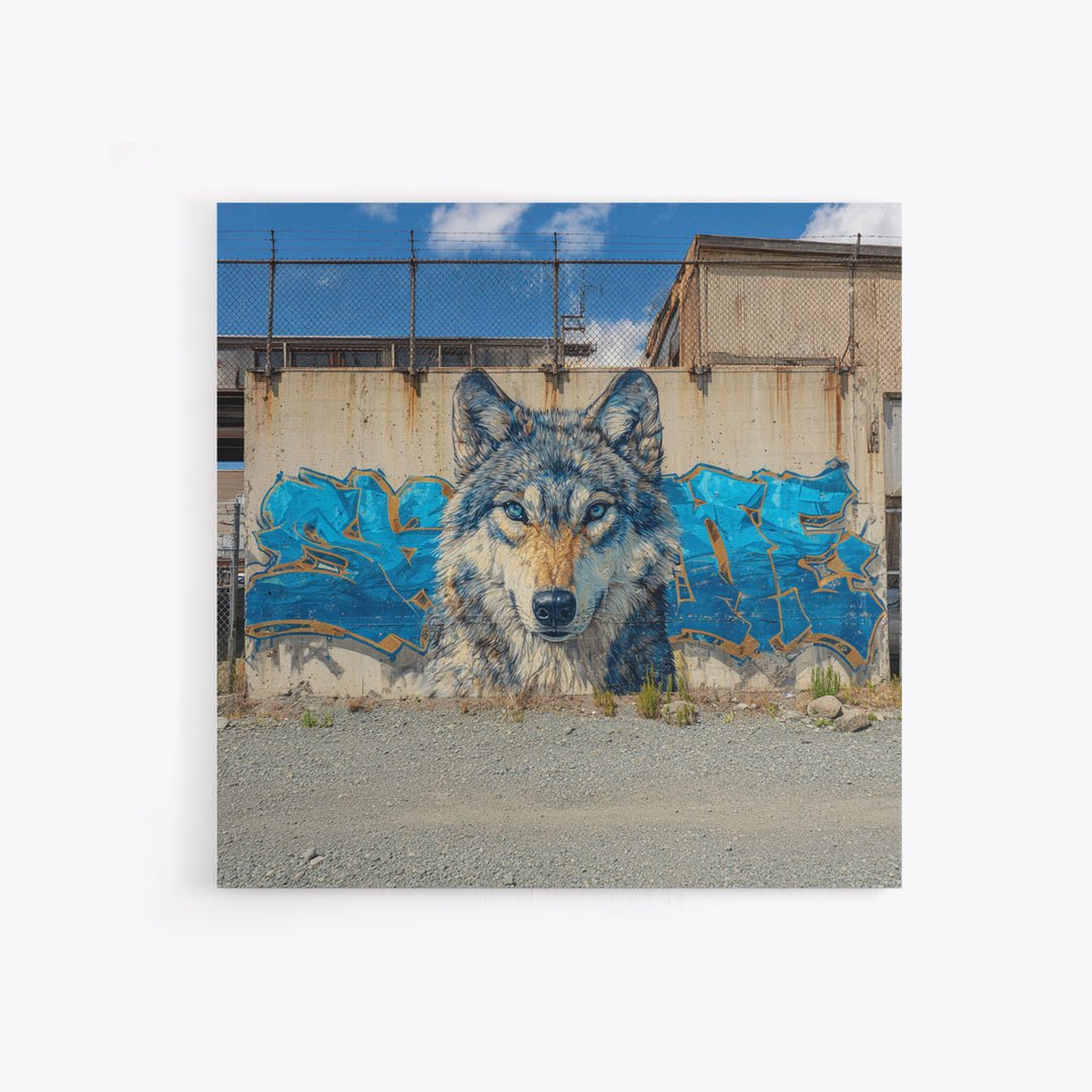 Blue Wolf Graffiti Mural Wall Art, Urban Street Art Print, Wildlife Wall Decor, Industrial Loft Home Decor, Gift For Him