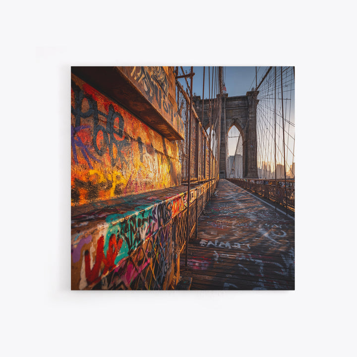 Graffiti Covered Brooklyn Bridge Walkway Wall Art, Urban Street Art Canvas Print, New York Travel Decor, Cool Apartment Poster