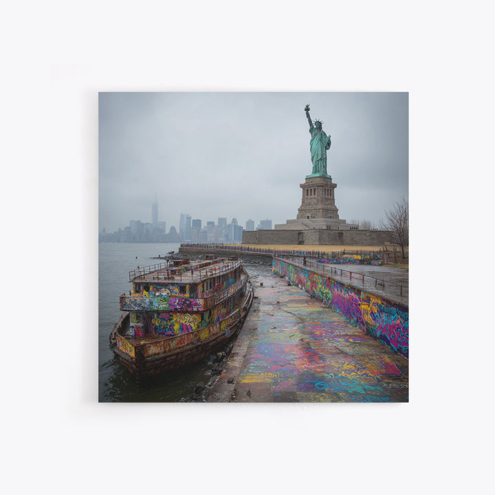Statue Of Liberty And Graffiti Harbor Wall Art, NYC Travel Print, Urban Street Art Decor, New York City Gift For Living Room Decor