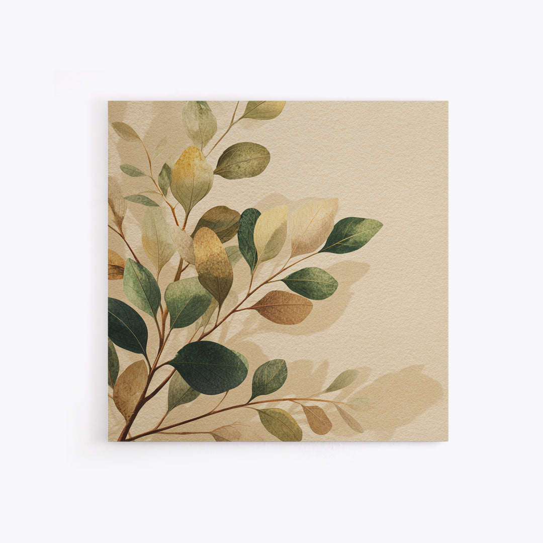 Eucalyptus Leaves Botanical Wall Art, Earth Tone Canvas Print, Neutral Nature Decor, Modern Farmhouse Living Room Art Print