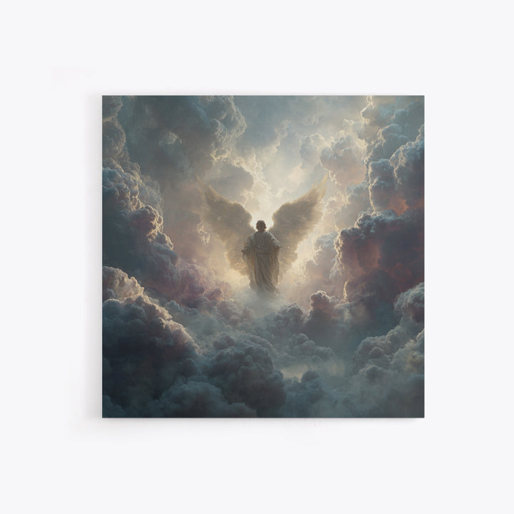 Radiant Angel In Storm Clouds Wall Art, Celestial Religious Art Print, Spiritual Home Decor, Dramatic Christian Canvas Print