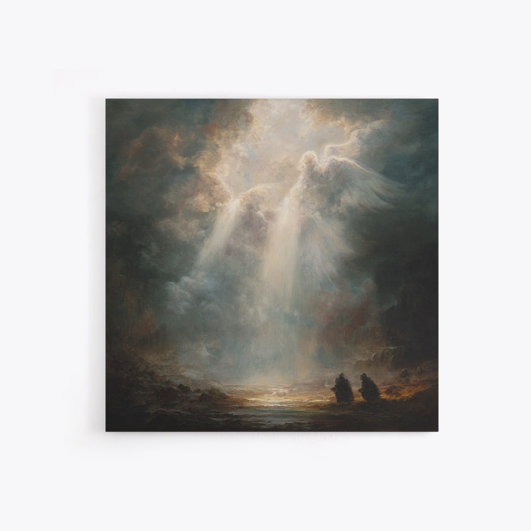 Radiant Angel Emerging From Storm Clouds Framed Canvas Print, Spiritual Wall Art, Religious Home Decor, Prayer Room Gift
