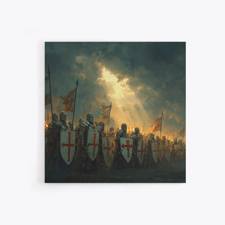 Crusader Knights With Shields Wall Art, Medieval Battle Scene, Religious History Decor, Dark Fantasy Framed Canvas Print