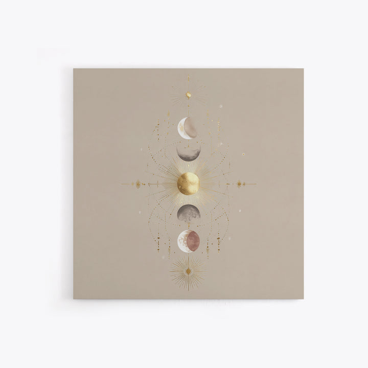 Celestial Moon Phase Wall Art, Gold Sun And Stars Canvas Print, Mystical Astrology Decor, Boho Neutral Bedroom Wall Decor
