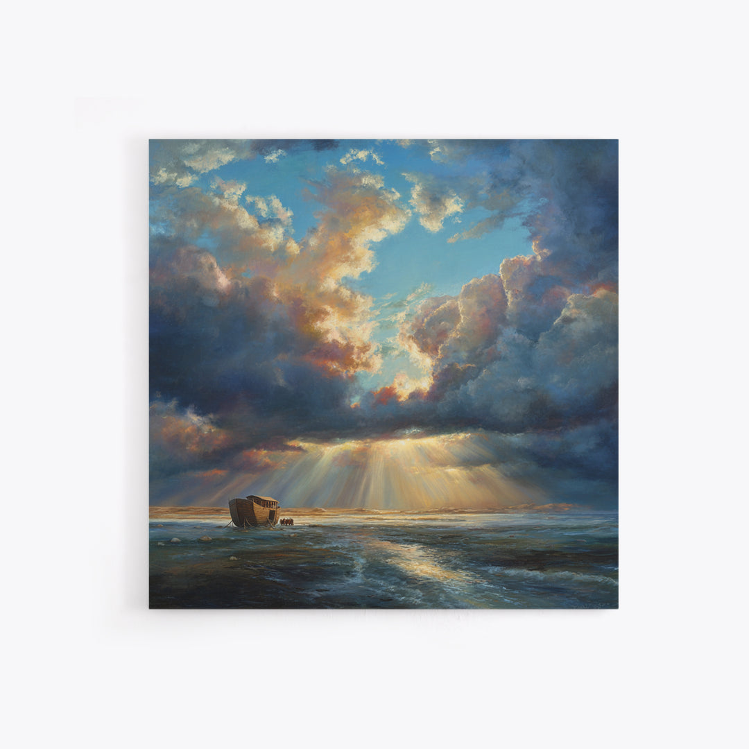 Noah's Ark Storm Clouds Wall Art, Christian Canvas Print, Ocean Seascape Painting, Bible Story Decor, Inspirational Gift